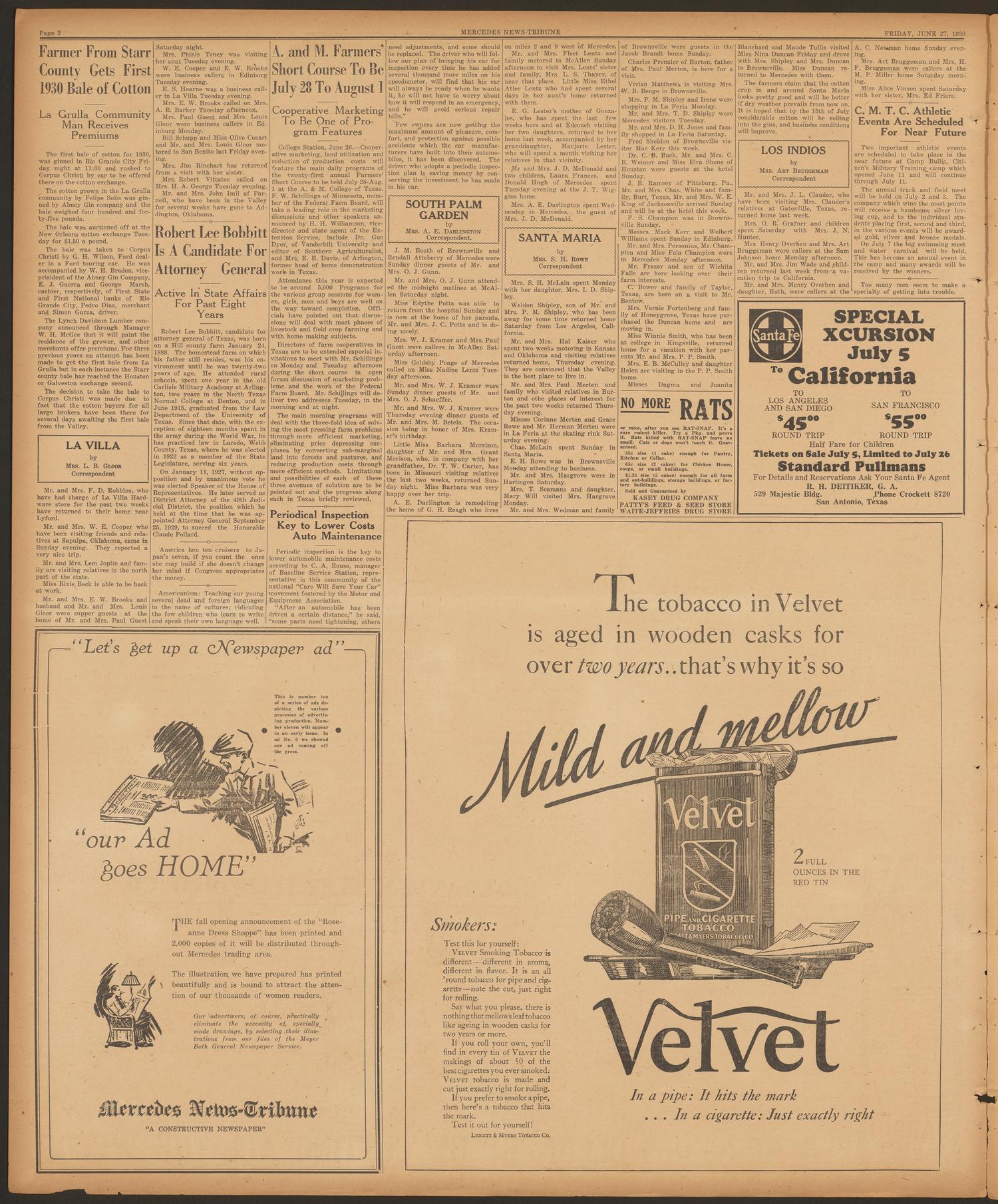 Mercedes News-Tribune (Mercedes, Tex.), Vol. 17, No. 24, Ed. 1 Friday, June 27, 1930
                                                
                                                    [Sequence #]: 2 of 12
                                                
