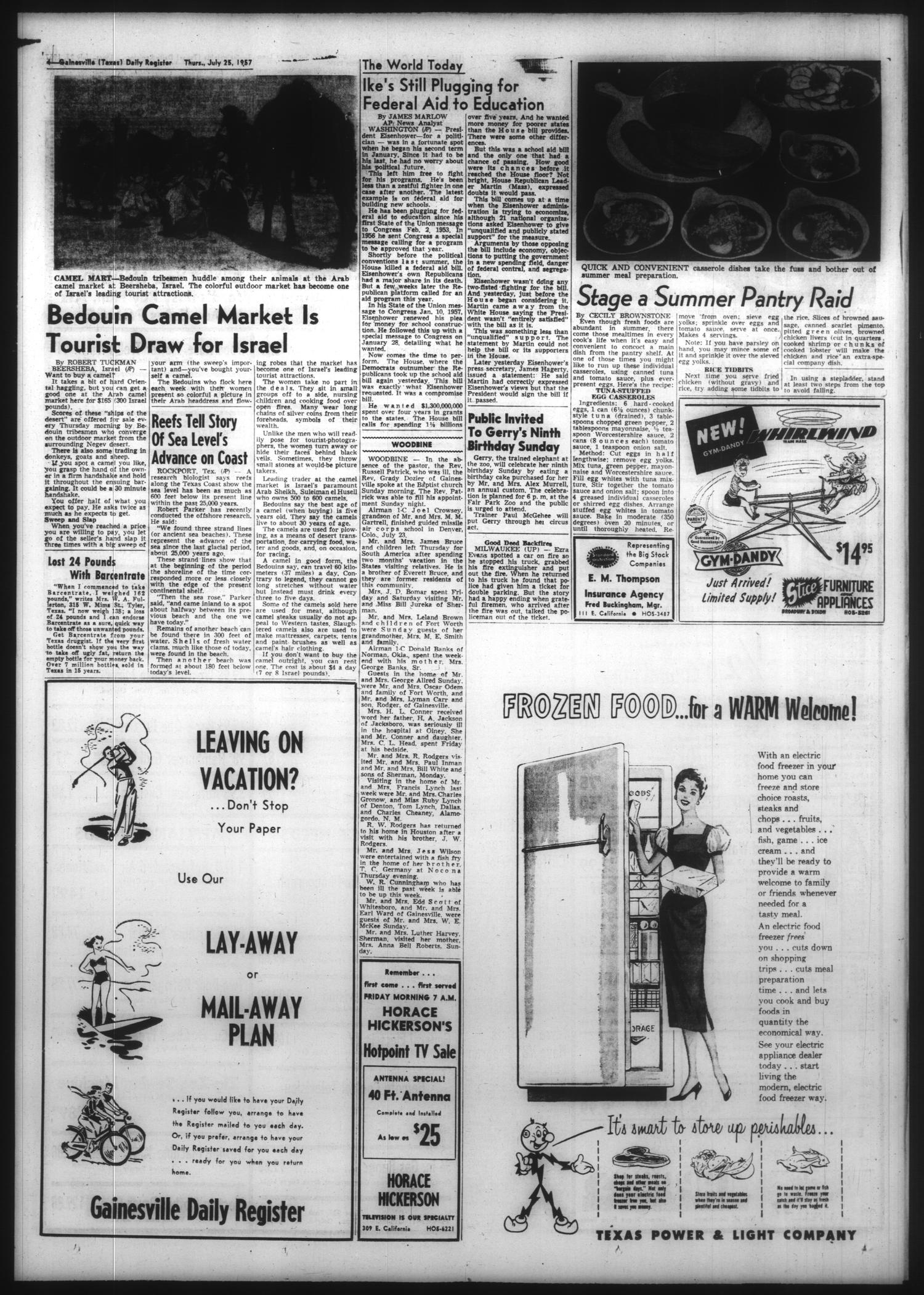Gainesville Daily Register and Messenger (Gainesville, Tex.), Vol. 67, No. 283, Ed. 1 Thursday, July 25, 1957
                                                
                                                    [Sequence #]: 4 of 12
                                                