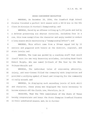 Primary view of object titled '79th Texas Legislature, Regular Session, House Concurrent Resolution 80'.