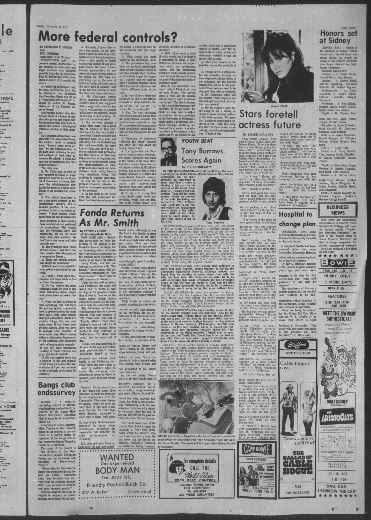 Brownwood Bulletin (Brownwood, Tex.), Vol. 71, No. 111, Ed. 1 Sunday, February 21, 1971
                                                
                                                    [Sequence #]: 33 of 40
                                                