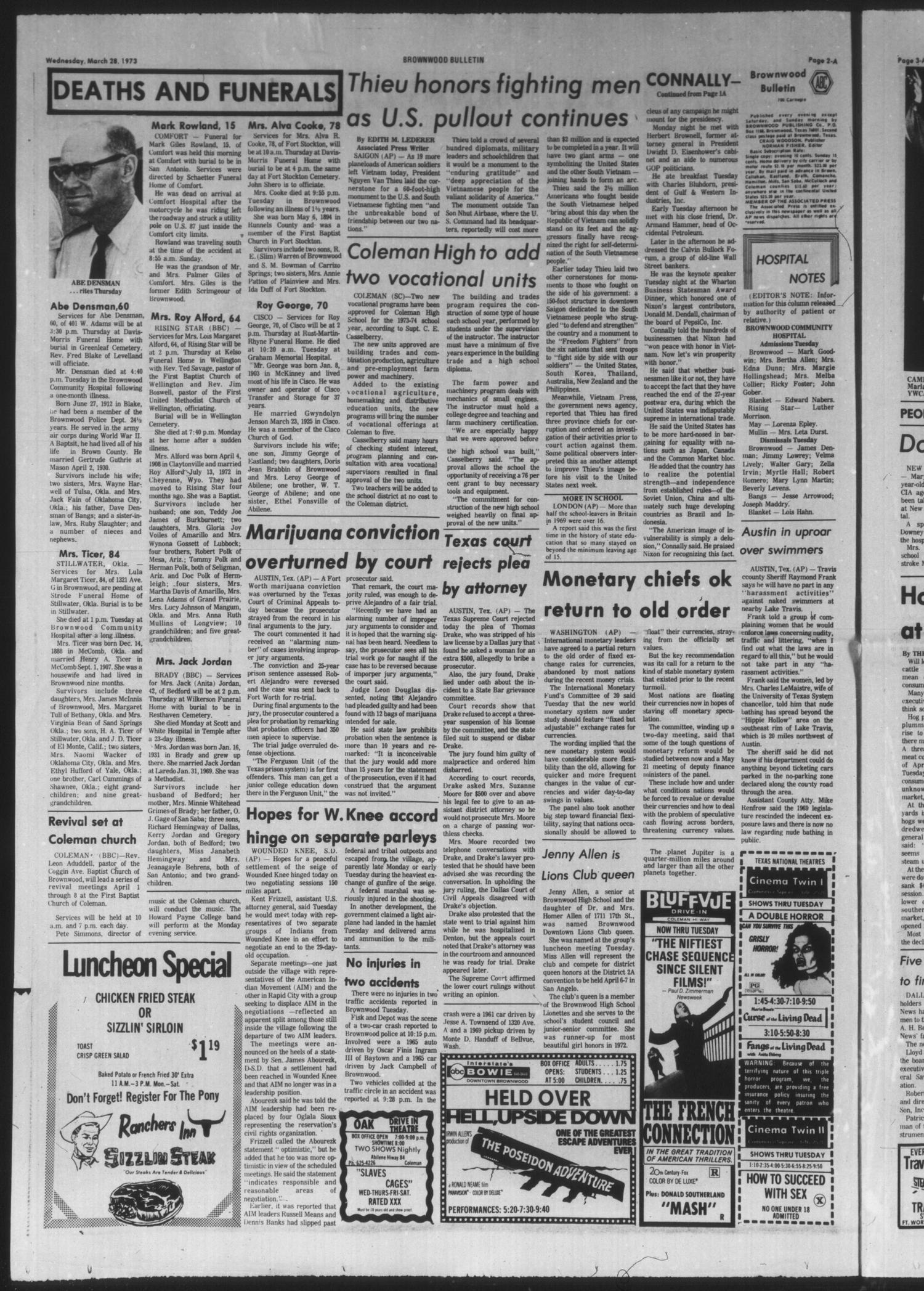 Brownwood Bulletin (Brownwood, Tex.), Vol. 73, No. 138, Ed. 1 Wednesday, March 28, 1973
                                                
                                                    [Sequence #]: 2 of 20
                                                