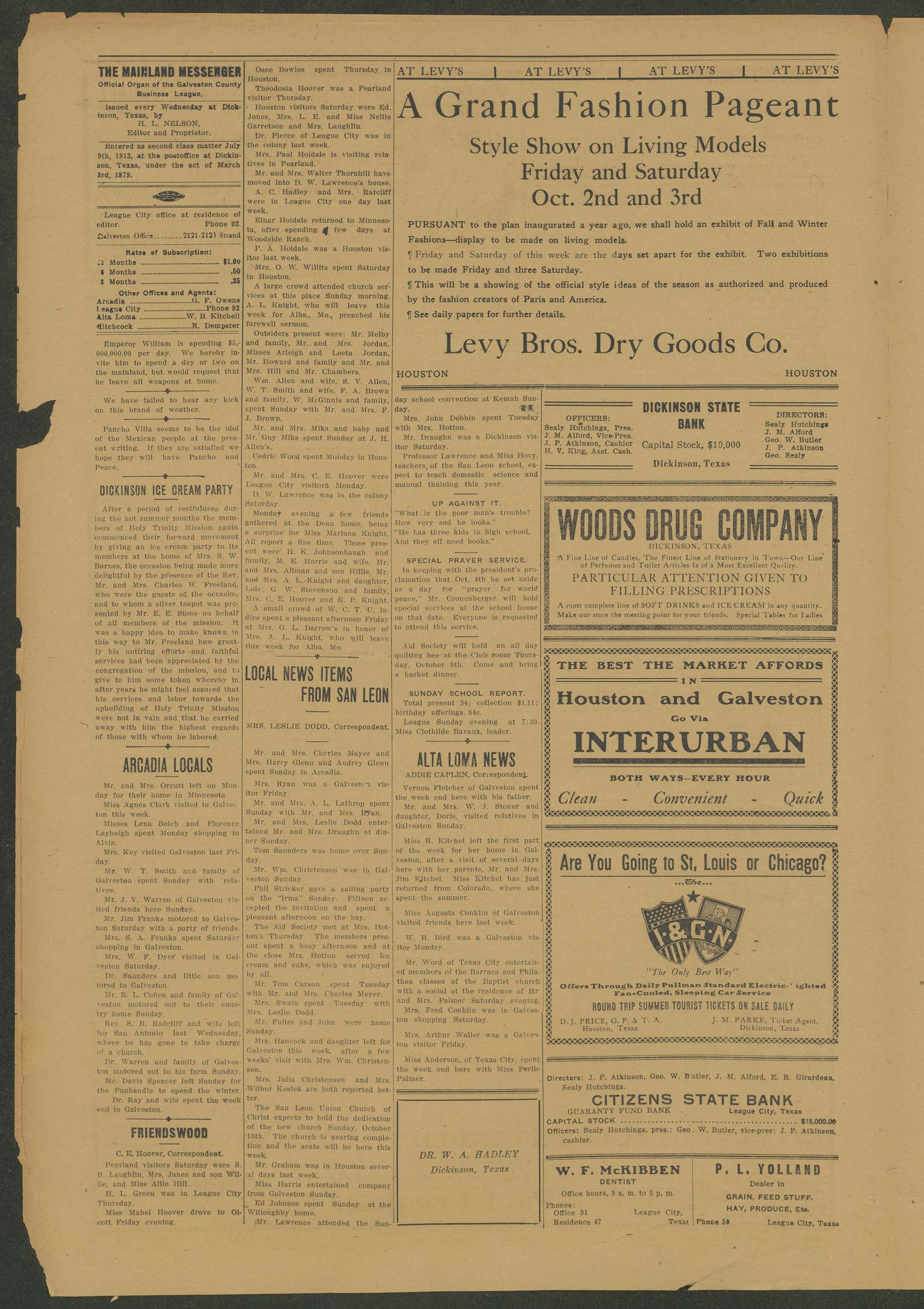 The Mainland Messenger (Dickinson, Tex.), Vol. 3, No. 13, Ed. 1 Wednesday, September 30, 1914
                                                
                                                    [Sequence #]: 4 of 8
                                                