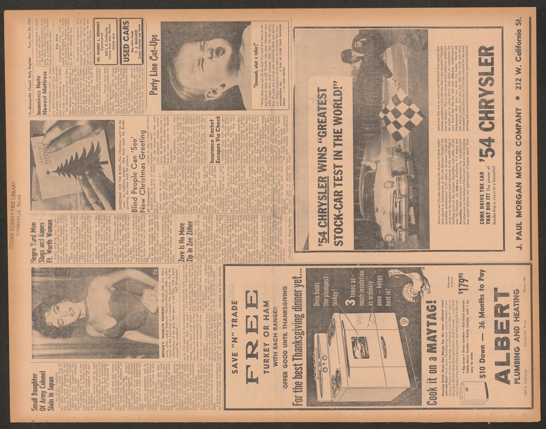 Gainesville Daily Register and Messenger (Gainesville, Tex.), Vol. 64, No. 74, Ed. 1 Tuesday, November 24, 1953
                                                
                                                    [Sequence #]: 7 of 12
                                                