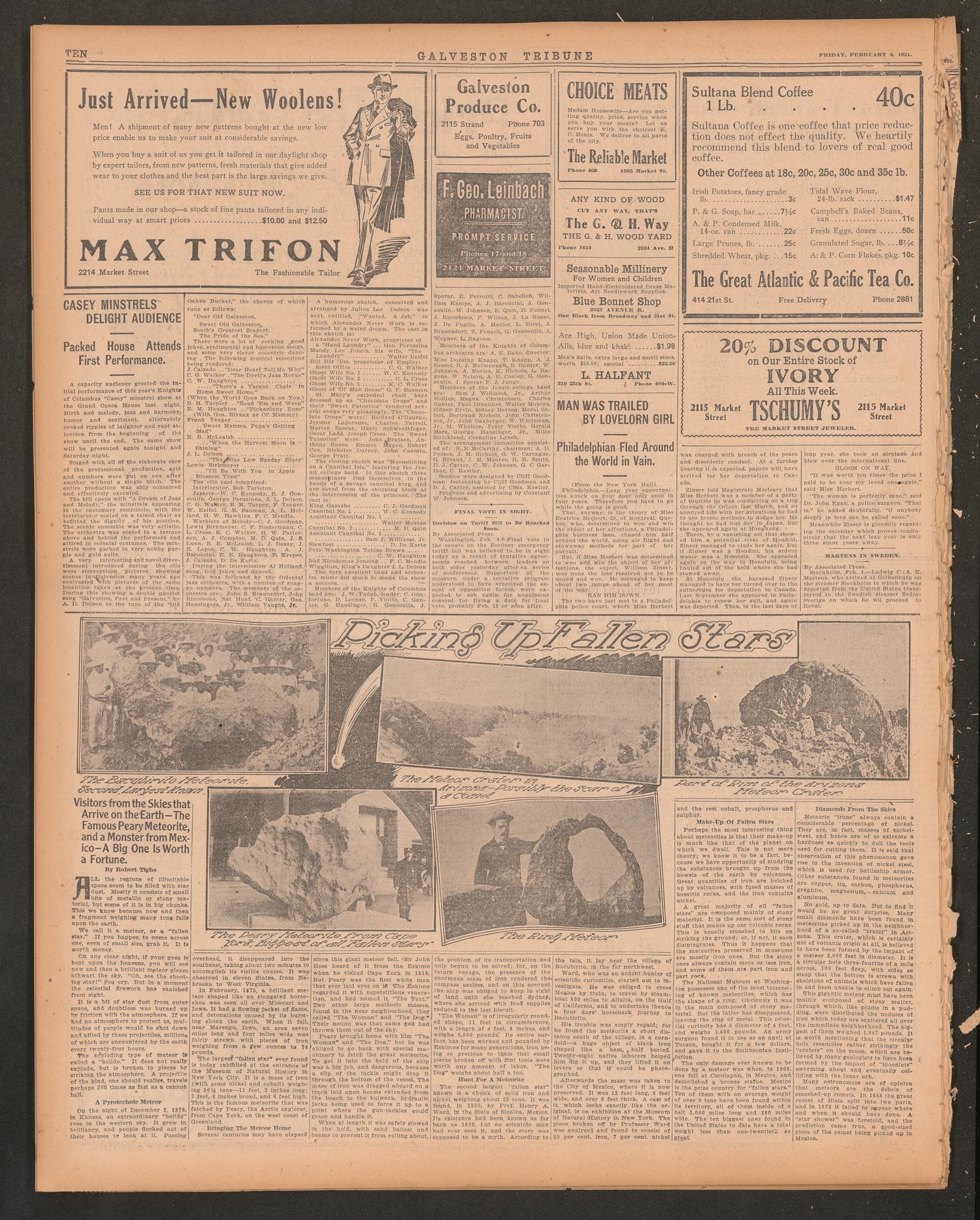 Galveston Tribune. (Galveston, Tex.), Vol. 41, No. 60, Ed. 1 Friday, February 4, 1921
                                                
                                                    [Sequence #]: 10 of 20
                                                