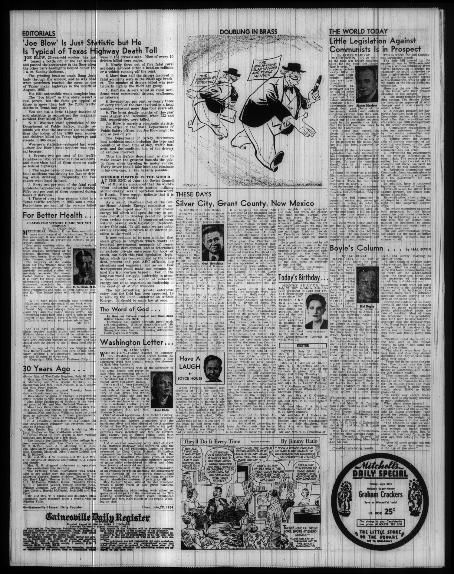 Gainesville Daily Register and Messenger (Gainesville, Tex.), Vol. 64, No. 286, Ed. 1 Thursday, July 29, 1954
                                                
                                                    [Sequence #]: 4 of 8
                                                