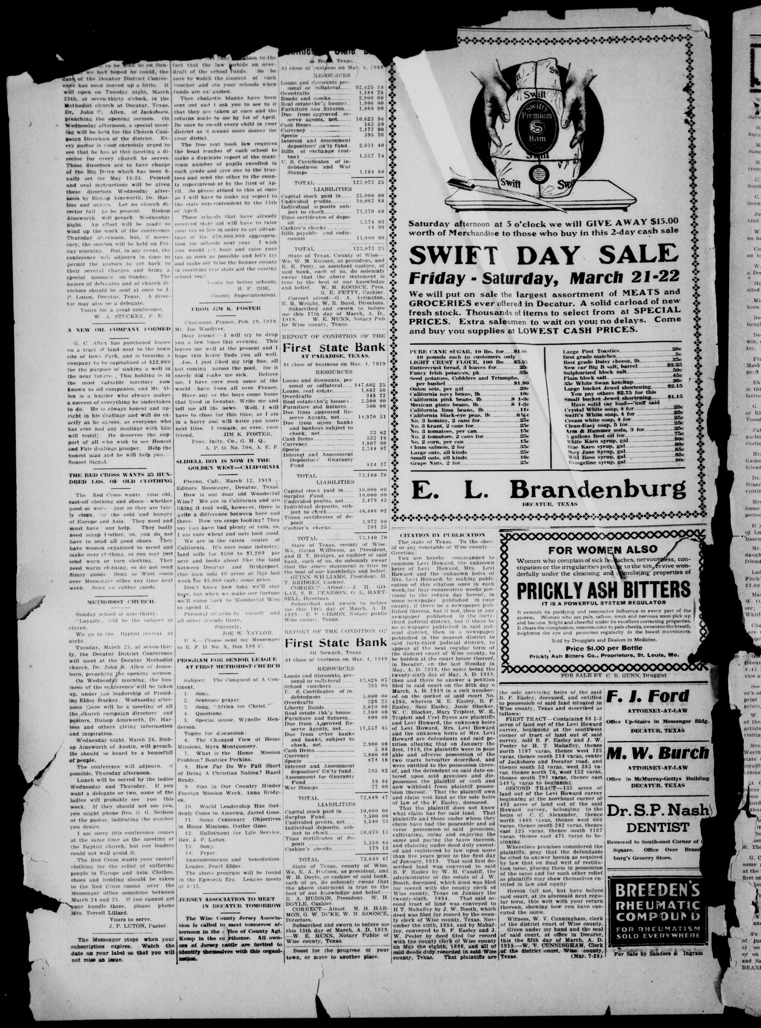 Wise County Messenger. (Decatur, Tex.), Vol. 40, No. 12, Ed. 1 Friday, March 21, 1919
                                                
                                                    [Sequence #]: 2 of 8
                                                
