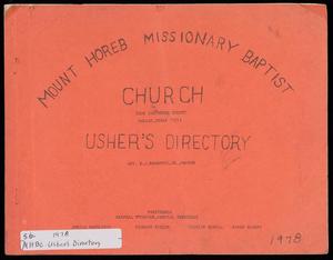 Primary view of object titled 'Mount Horeb Missionary Baptist Church: Usher's Directory'.
