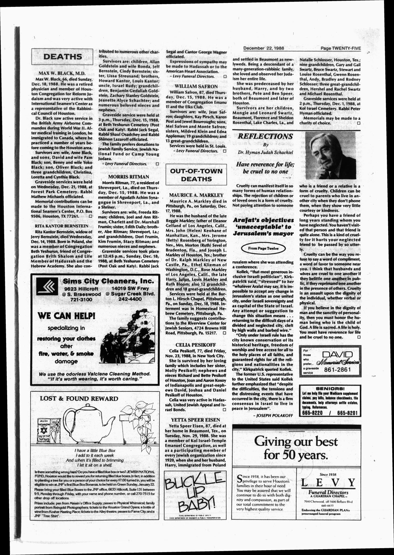Jewish Herald-Voice (Houston, Tex.), Vol. 80, No. 40, Ed. 1 Thursday, December 22, 1988
                                                
                                                    [Sequence #]: 25 of 28
                                                