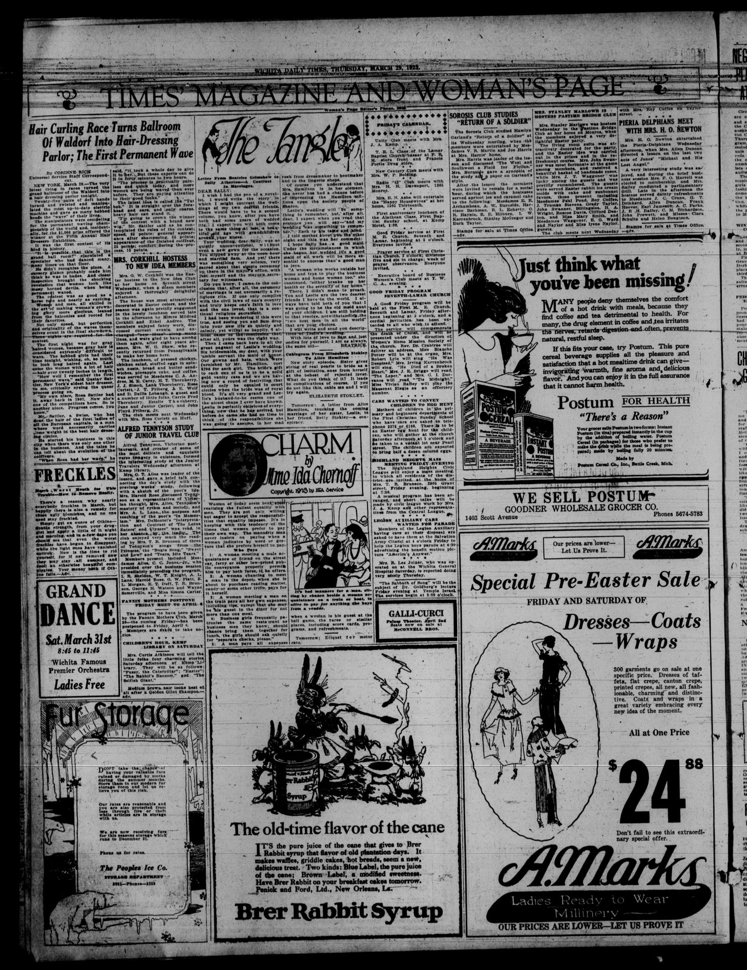 Wichita Daily Times (Wichita Falls, Tex.), Vol. 16, No. 290, Ed. 1 Thursday, March 29, 1923
                                                
                                                    [Sequence #]: 4 of 16
                                                