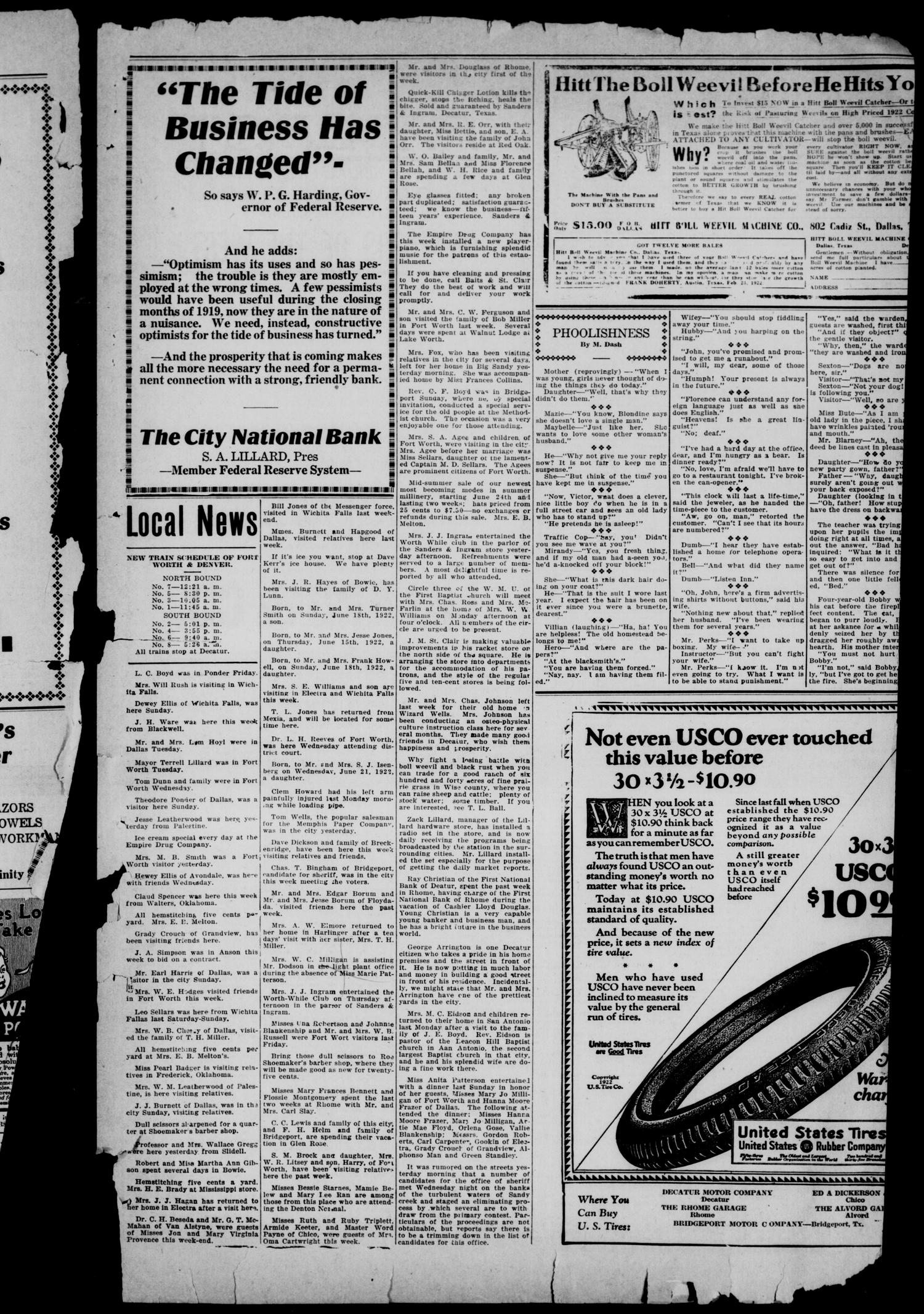 Wise County Messenger. (Decatur, Tex.), Vol. 42, No. 25, Ed. 1 Friday, June 23, 1922
                                                
                                                    [Sequence #]: 3 of 8
                                                