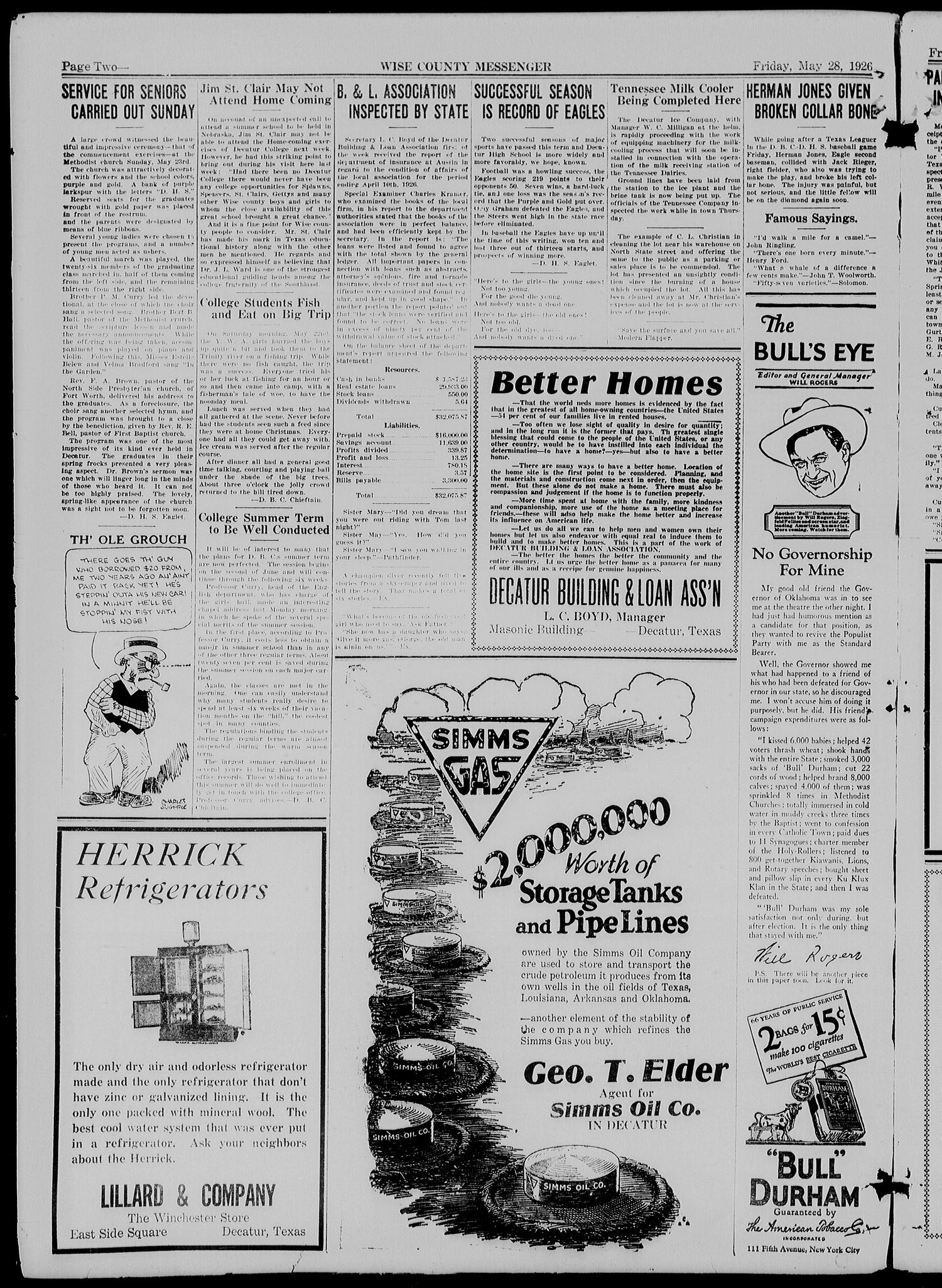 Wise County Messenger (Decatur, Tex.), Vol. 47, No. 22, Ed. 1 Friday, May 28, 1926
                                                
                                                    [Sequence #]: 2 of 8
                                                