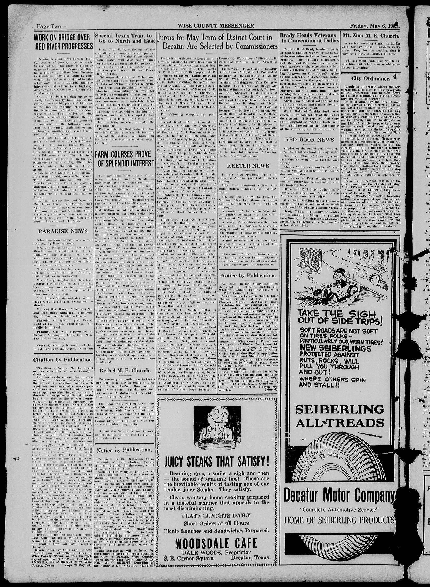 Wise County Messenger (Decatur, Tex.), Vol. 48, No. 18, Ed. 1 Friday, May 6, 1927
                                                
                                                    [Sequence #]: 2 of 16
                                                