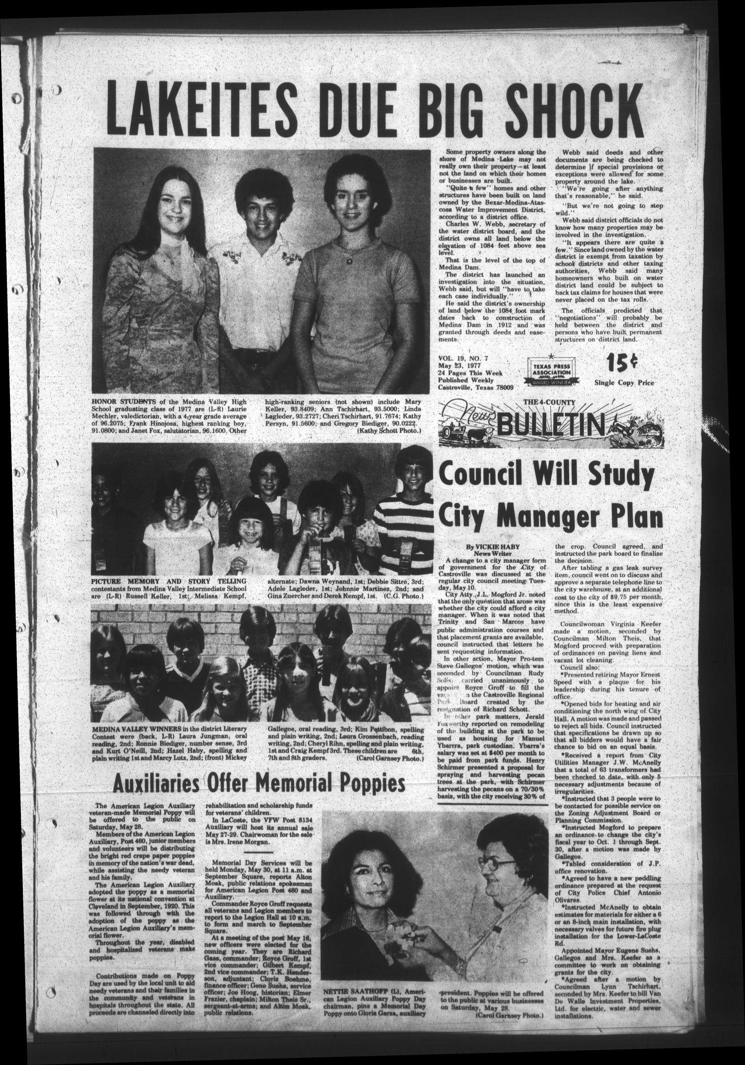 The 4-County News Bulletin (Castroville, Tex.), Vol. 19, No. 7, Ed. 1 Monday, May 23, 1977
                                                
                                                    [Sequence #]: 1 of 23
                                                