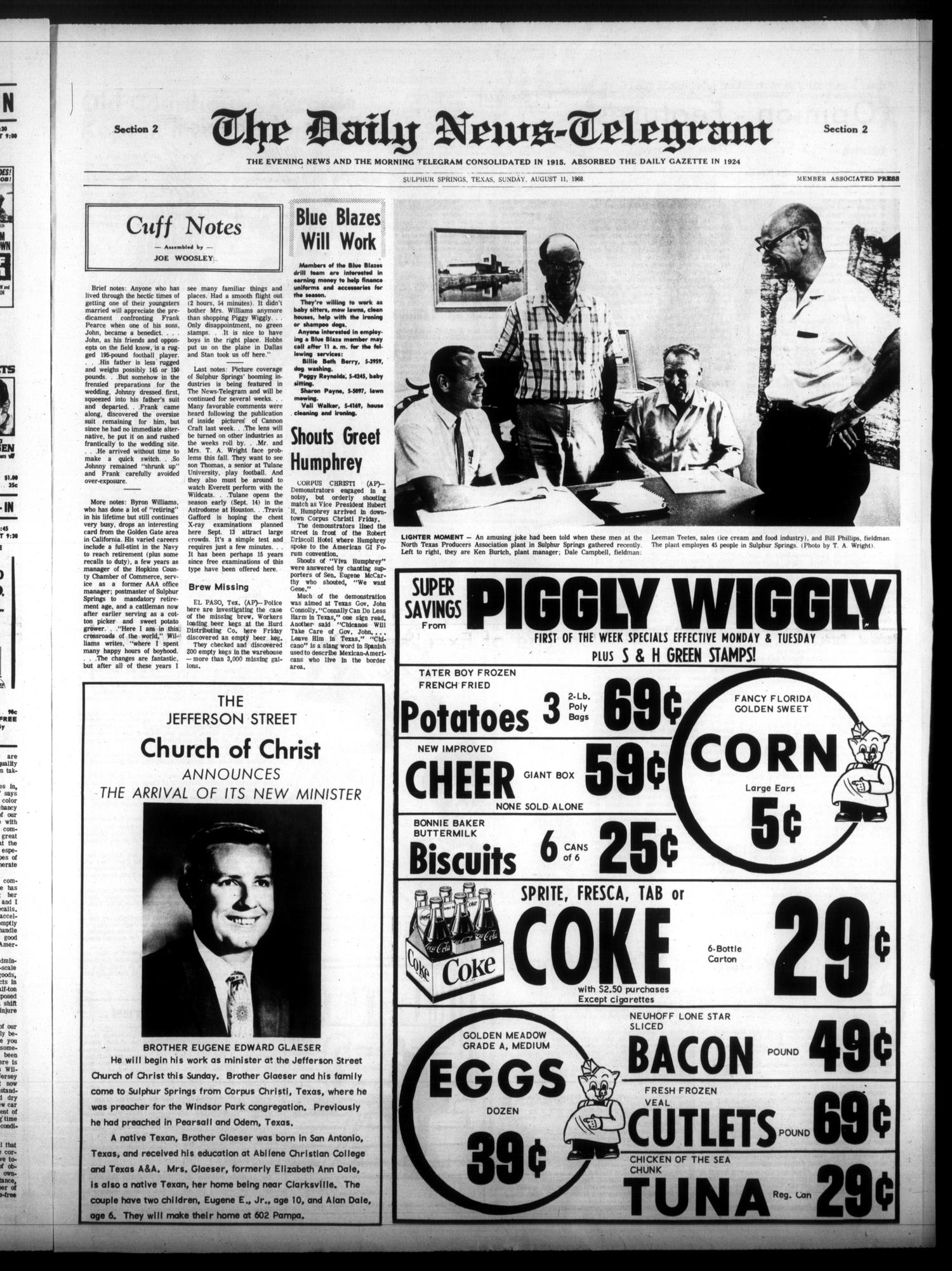 The Daily News-Telegram (Sulphur Springs, Tex.), Vol. 90, No. 190, Ed. 1 Sunday, August 11, 1968
                                                
                                                    [Sequence #]: 9 of 16
                                                