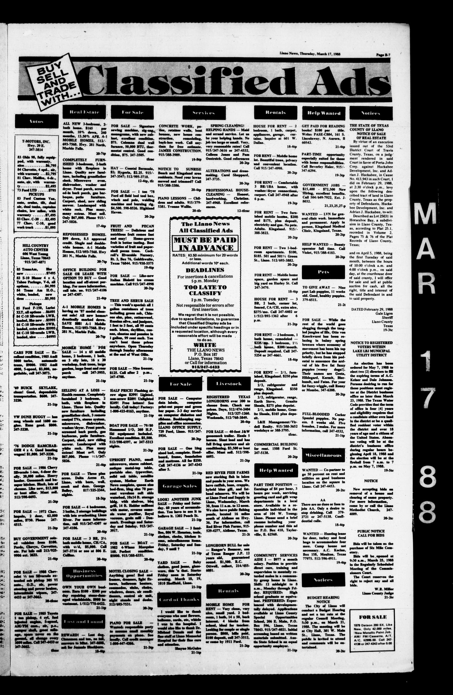 The Llano News (Llano, Tex.), Vol. 97, No. 20, Ed. 1 Thursday, March 17, 1988
                                                
                                                    [Sequence #]: 16 of 25
                                                