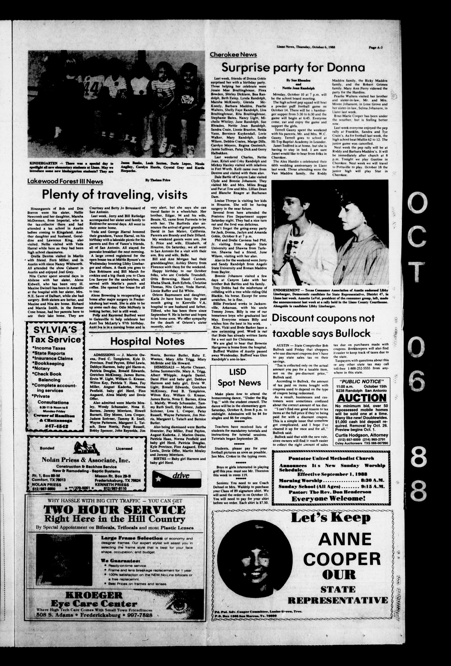 The Llano News (Llano, Tex.), Vol. 98, No. 50, Ed. 1 Thursday, October 6, 1988
                                                
                                                    [Sequence #]: 3 of 19
                                                