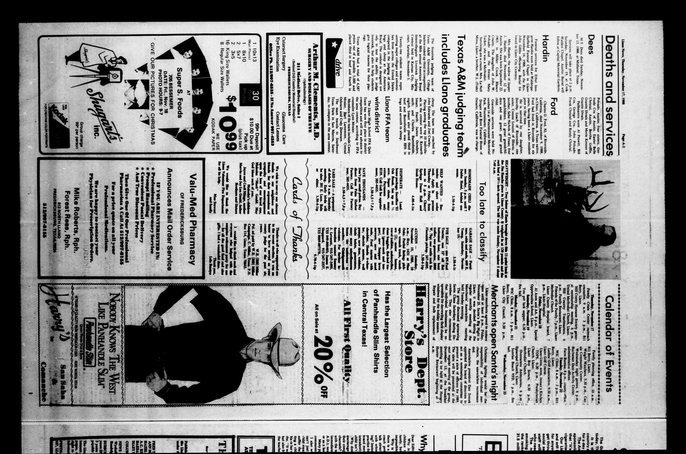 The Llano News (Llano, Tex.), Vol. 99, No. 4, Ed. 1 Thursday, November 17, 1988
                                                
                                                    [Sequence #]: 2 of 17
                                                
