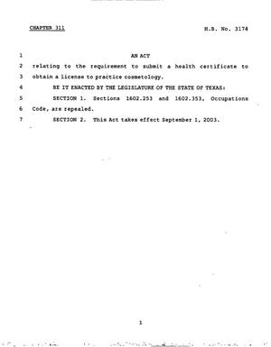 Primary view of object titled '78th Texas Legislature, Regular Session, House Bill 3174, Chapter 311'.