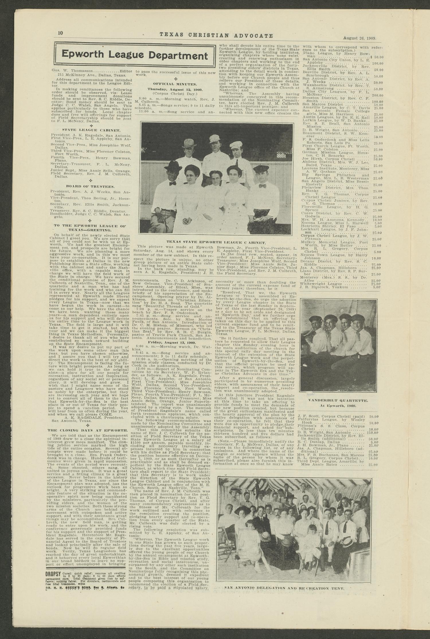 Texas Christian Advocate (Dallas, Tex.), Vol. 56, No. 2, Ed. 1 Thursday, August 26, 1909
                                                
                                                    [Sequence #]: 10 of 16
                                                