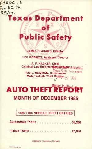 Primary view of object titled 'Texas Auto Theft Report: December 1985'.