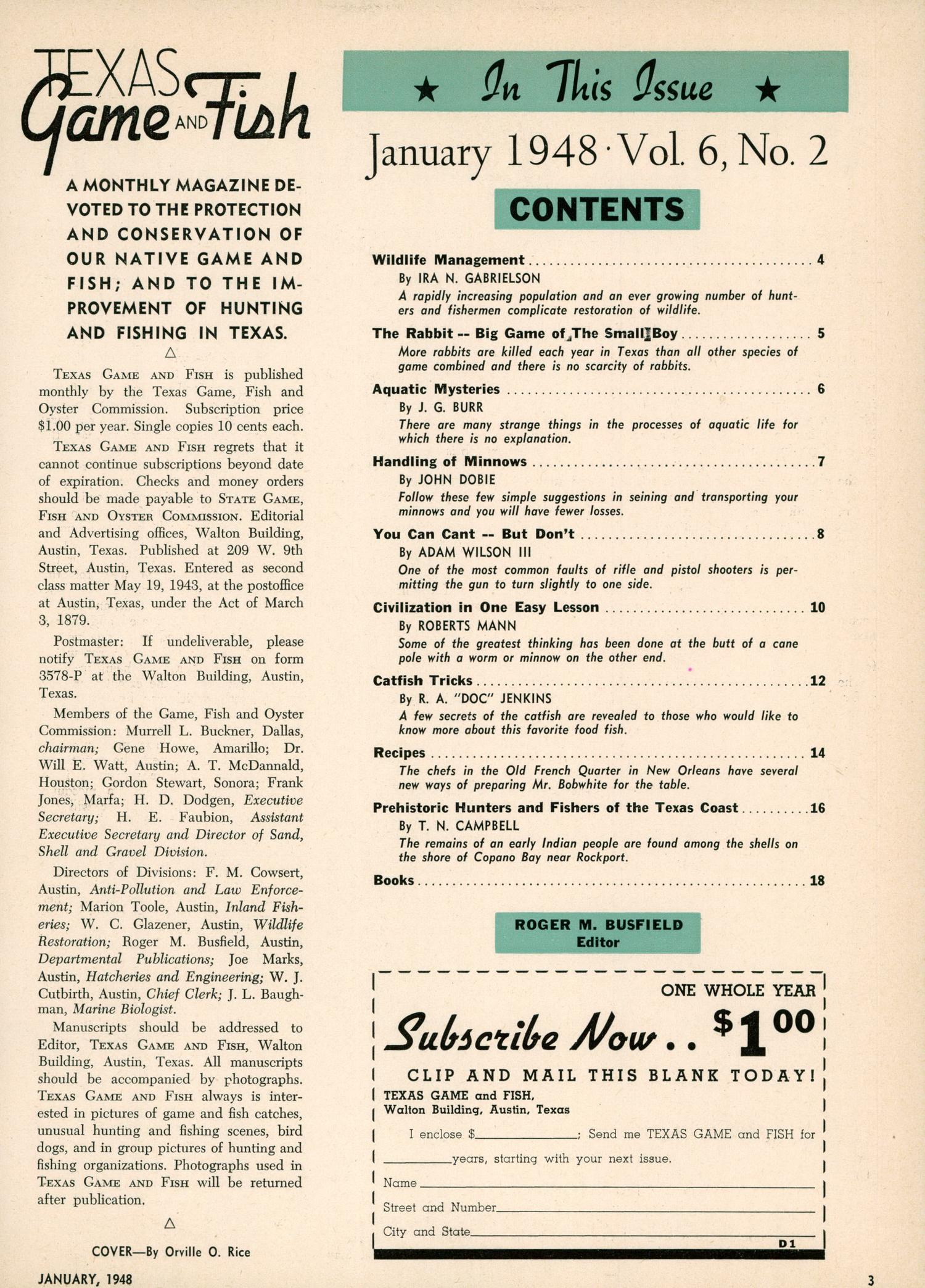 Texas Game and Fish, Volume 6, Number 2, January 1948
                                                
                                                    CONTENTS
                                                