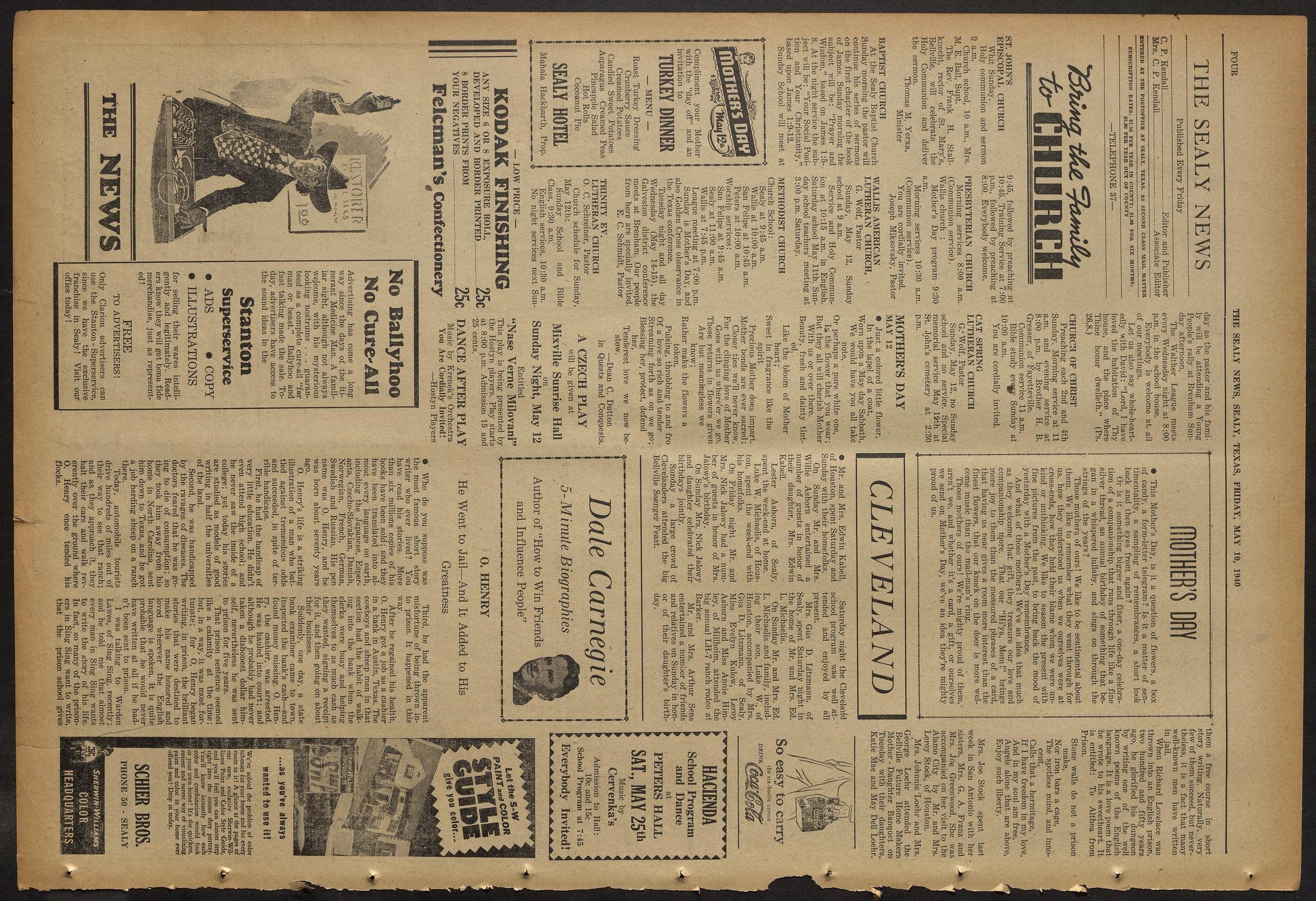 The Sealy News (Sealy, Tex.), Vol. 52, No. 9, Ed. 1 Friday, May 10, 1940
                                                
                                                    [Sequence #]: 4 of 8
                                                