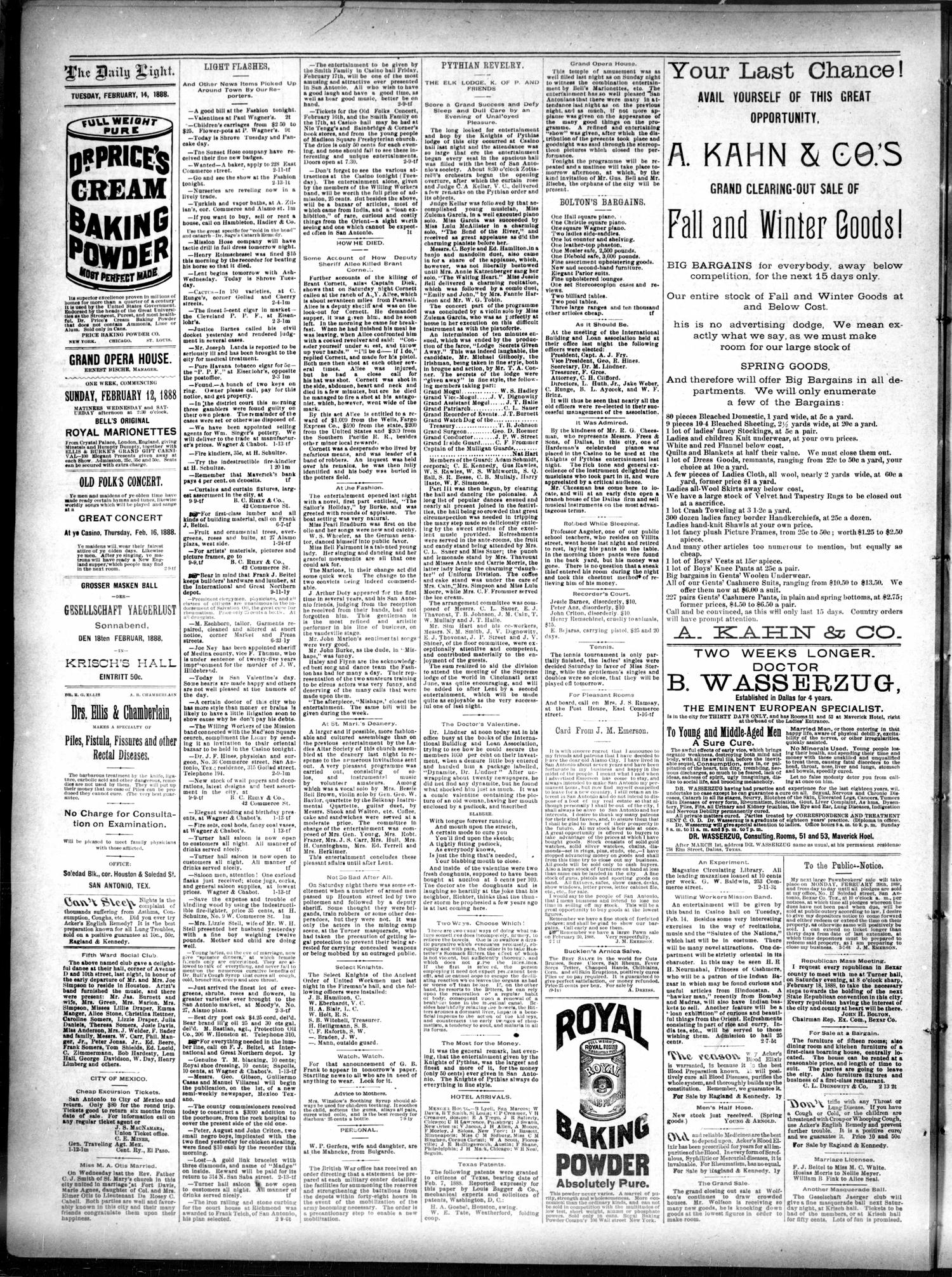 San Antonio Daily Light. (San Antonio, Tex.), Vol. 8, No. 22, Ed. 1 Tuesday, February 14, 1888
                                                
                                                    [Sequence #]: 4 of 4
                                                