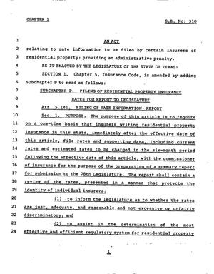 Primary view of object titled '78th Texas Legislature, Regular Session, Senate Bill 310, Chapter 1'.