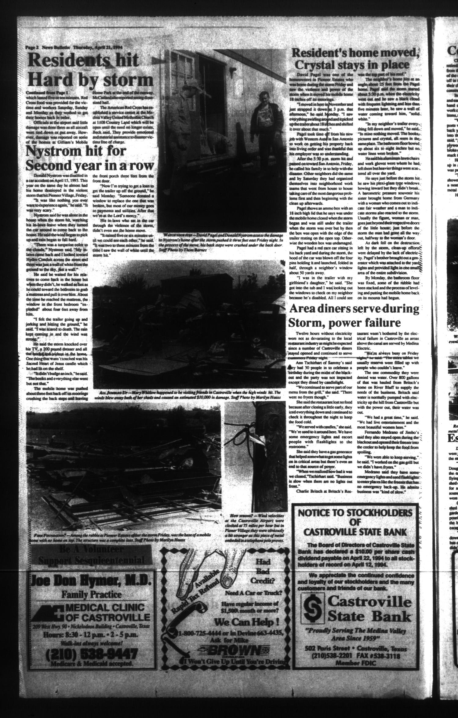 News Bulletin (Castroville, Tex.), Vol. 35, No. 16, Ed. 1 Thursday, April 21, 1994
                                                
                                                    [Sequence #]: 2 of 8
                                                