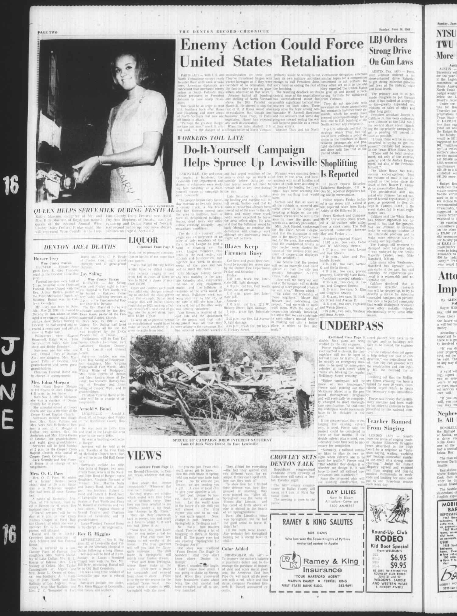 Denton Record-Chronicle (Denton, Tex.), Vol. 65, No. 272, Ed. 1 Sunday, June 16, 1968
                                                
                                                    [Sequence #]: 2 of 34
                                                