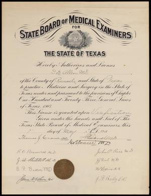 Primary view of object titled '[Medical License: Frances Daisy Emery Allen, MD]'.