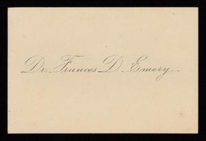 Primary view of object titled '[Calling Card for Dr. Frances D. Emery ]'.