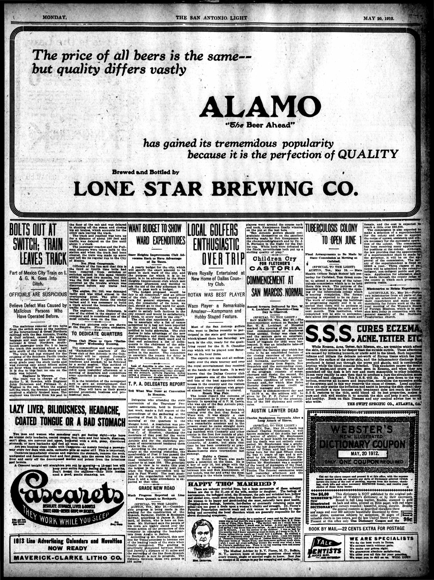 The San Antonio Light (San Antonio, Tex.), Vol. 33, No. 120, Ed. 1 Monday, May 20, 1912
                                                
                                                    [Sequence #]: 3 of 10
                                                
