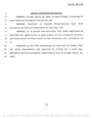 Primary view of object titled '78th Texas Legislature, Regular Session, Senate Concurrent Resolution 42'.