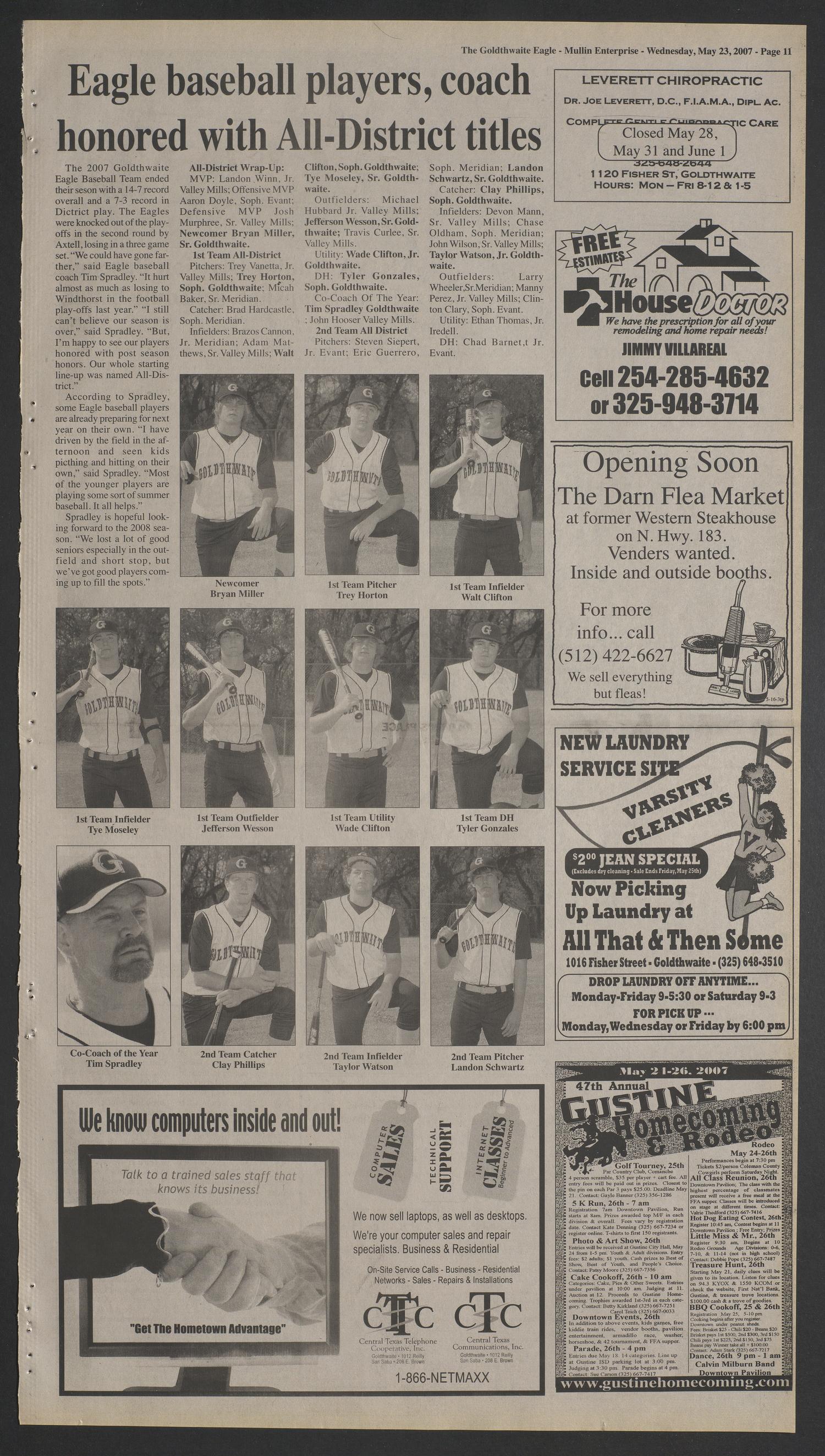 The Goldthwaite Eagle (Goldthwaite, Tex.), Vol. 112, No. 45, Ed. 1 Wednesday, May 23, 2007
                                                
                                                    [Sequence #]: 11 of 26
                                                