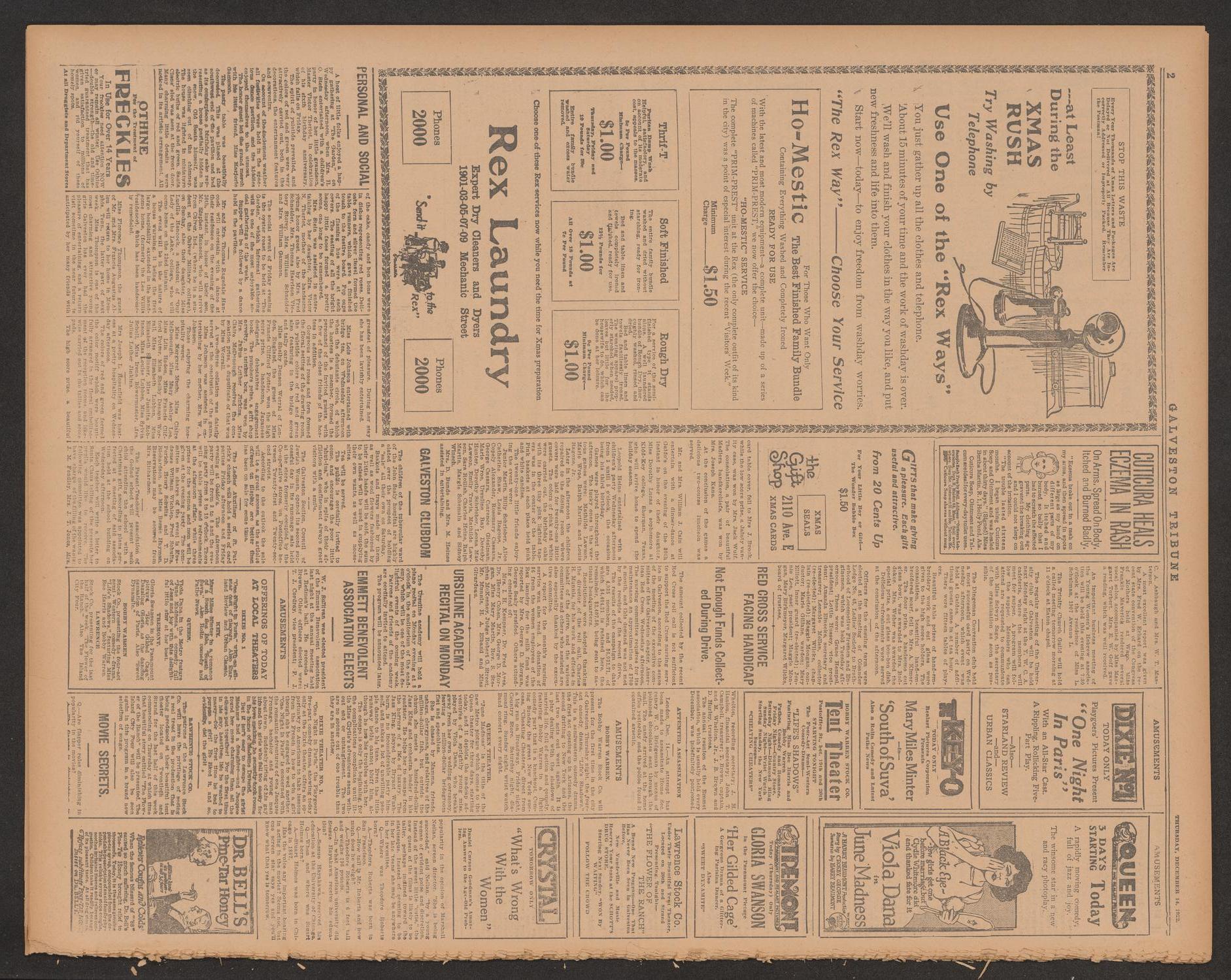 Galveston Tribune. (Galveston, Tex.), Vol. 43, No. 15, Ed. 1 Thursday, December 14, 1922
                                                
                                                    [Sequence #]: 2 of 16
                                                