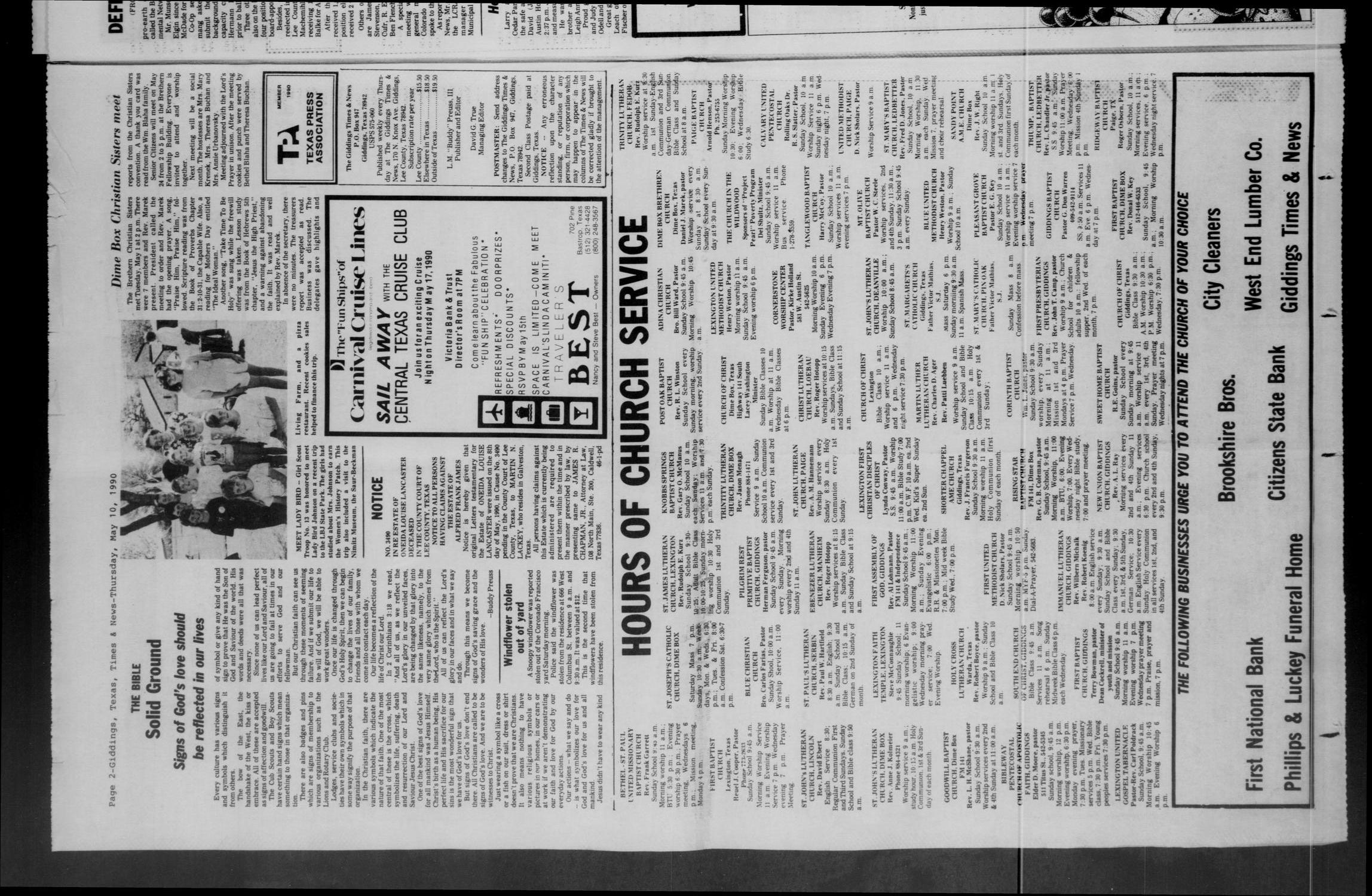 The Giddings Times & News (Giddings, Tex.), Vol. 100, No. 46, Ed. 1 Thursday, May 10, 1990
                                                
                                                    [Sequence #]: 2 of 18
                                                