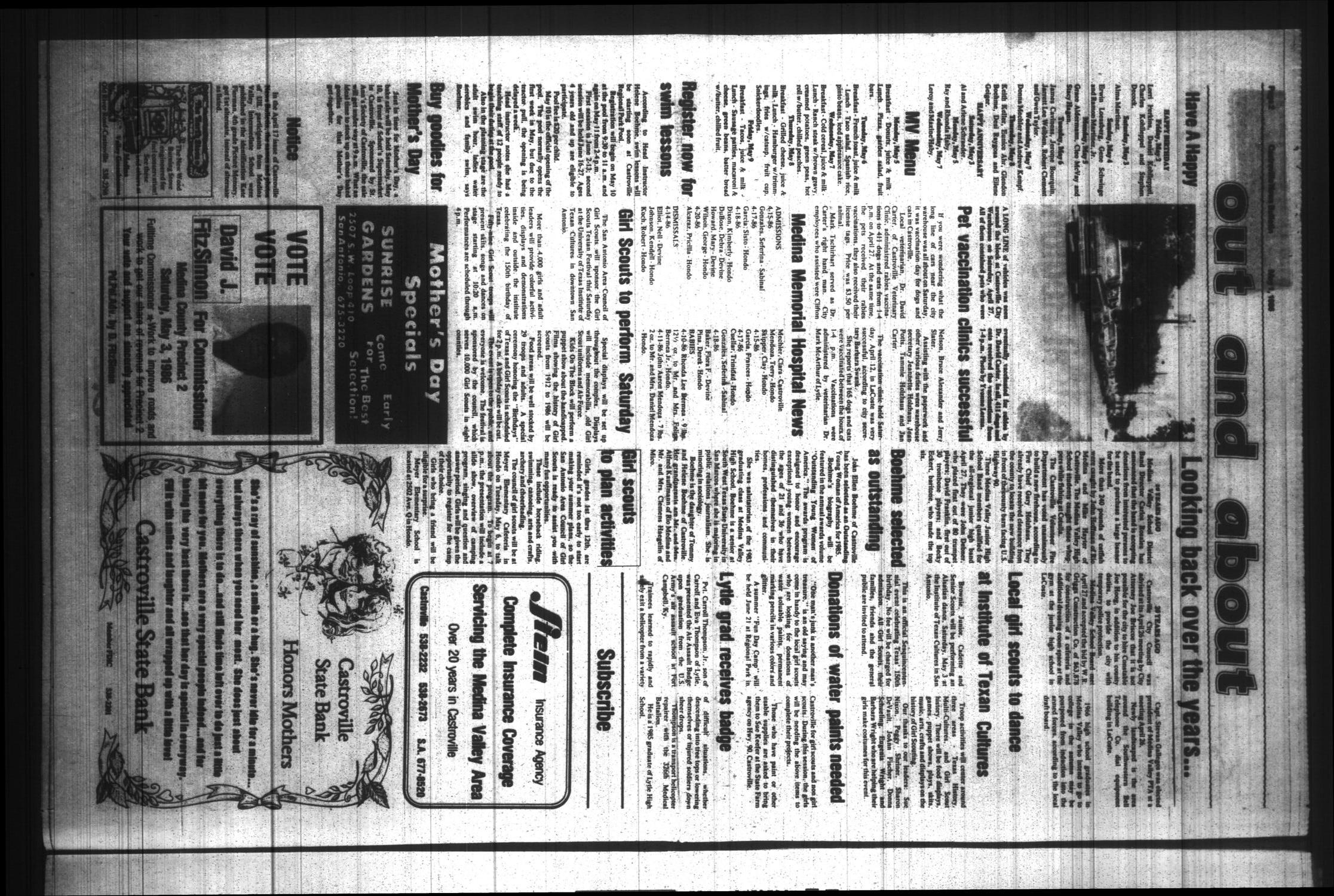 Castroville News Bulletin (Castroville, Tex.), Vol. 27, No. 18, Ed. 1 Thursday, May 1, 1986
                                                
                                                    [Sequence #]: 2 of 18
                                                