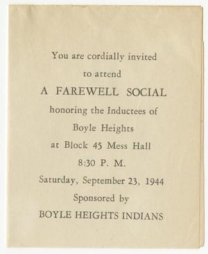 Primary view of object titled '[Invitation to "A Farewell Social"]'.