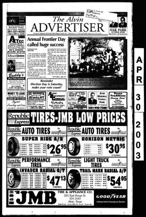 Primary view of object titled 'The Alvin Advertiser (Alvin, Tex.), Ed. 1 Wednesday, April 30, 2003'.