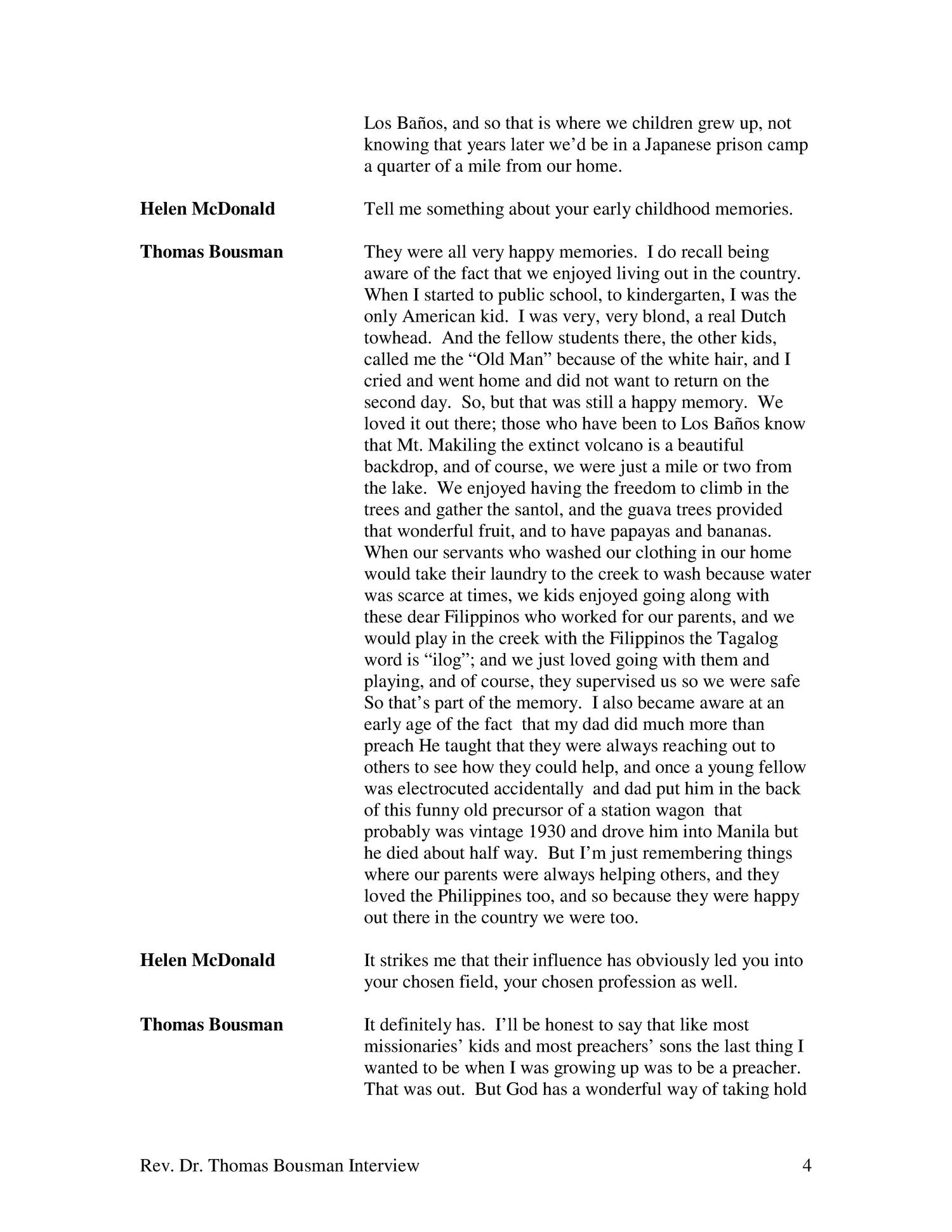 Oral History Interview with Thomas Bousman, April 28, 2001
                                                
                                                    4
                                                