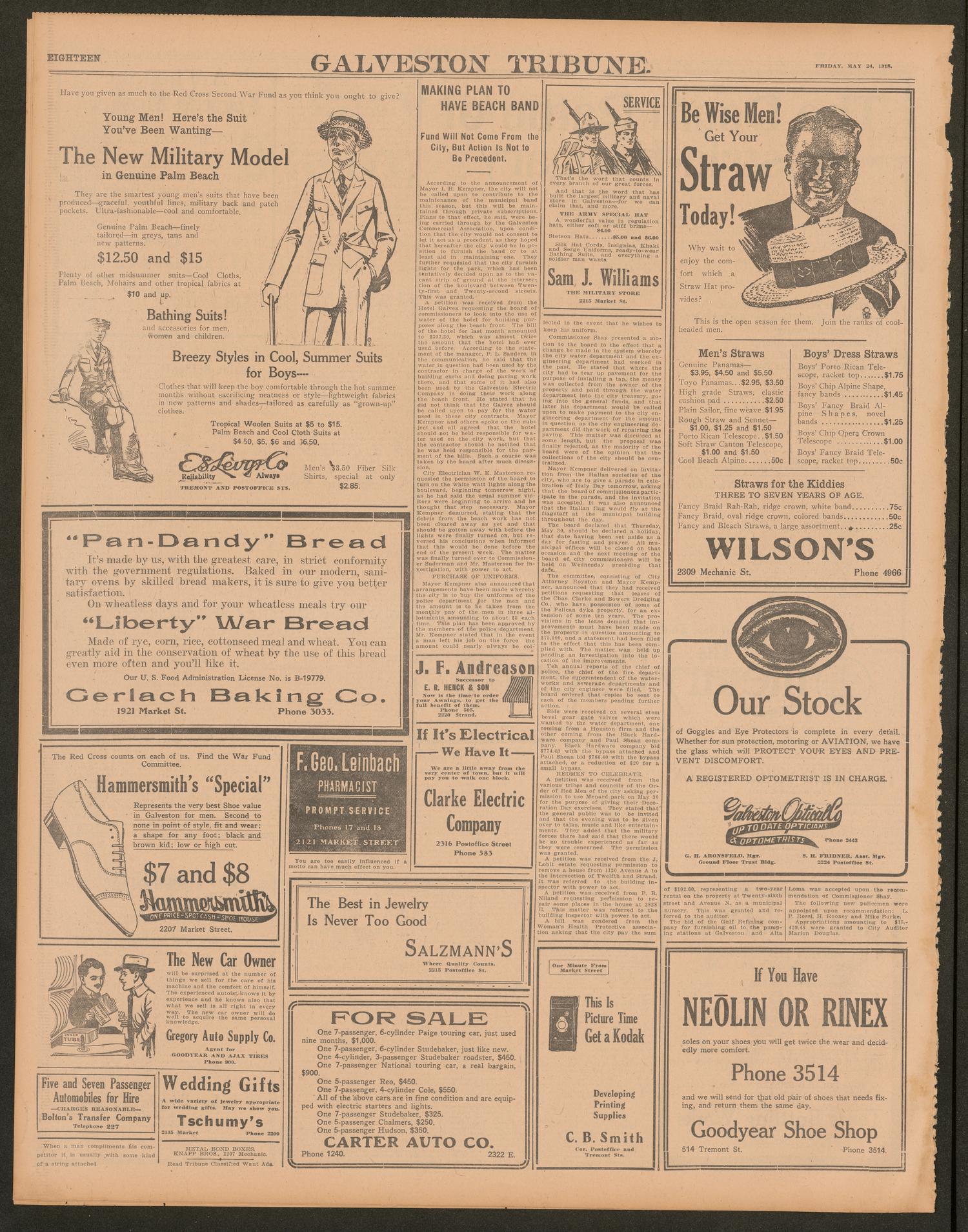 Galveston Tribune. (Galveston, Tex.), Vol. 38, No. 154, Ed. 1 Friday, May 24, 1918
                                                
                                                    [Sequence #]: 18 of 18
                                                
