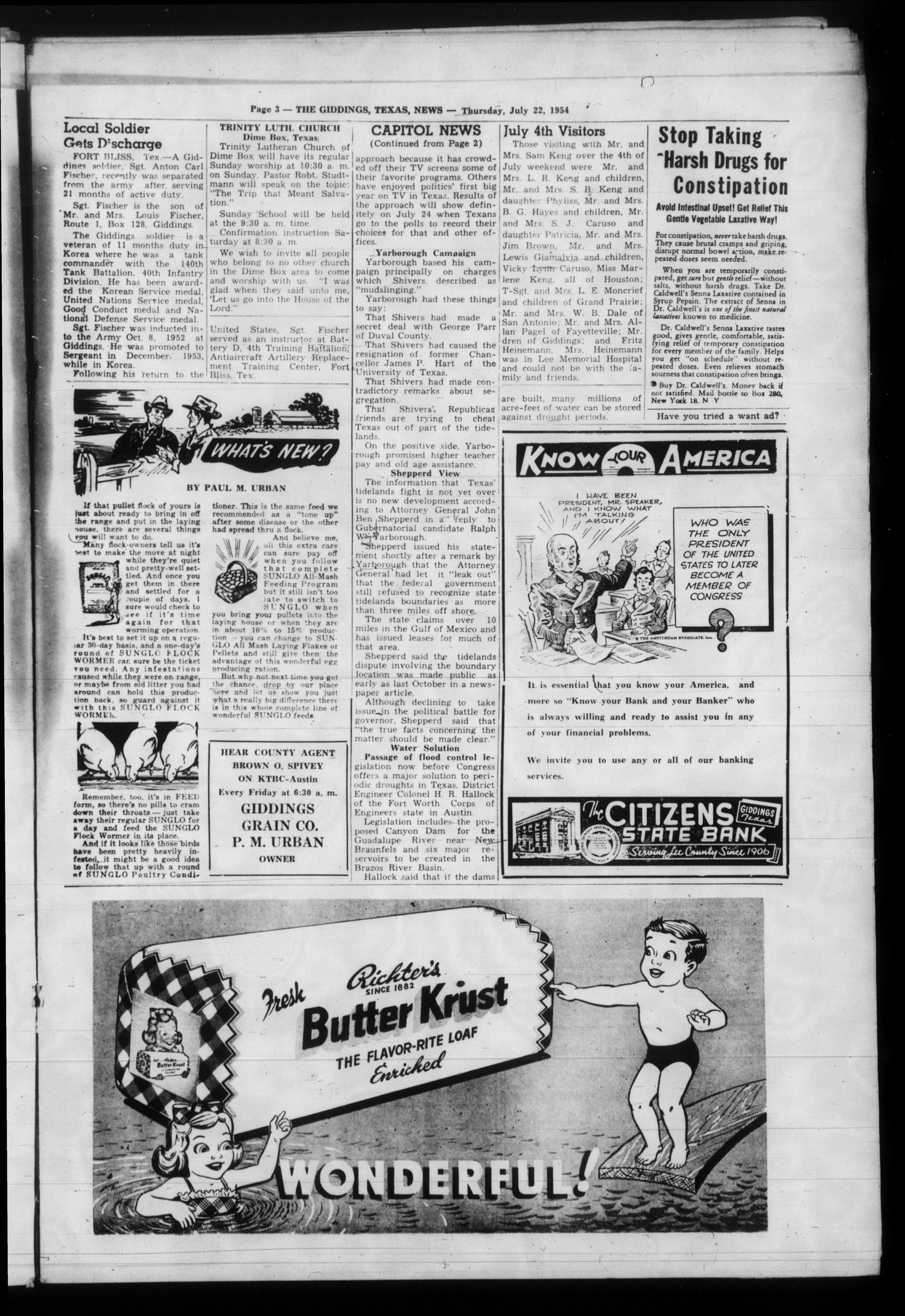 The Giddings News (Giddings, Tex.), Vol. 66, No. 33, Ed. 1 Thursday, July 22, 1954
                                                
                                                    [Sequence #]: 3 of 16
                                                
