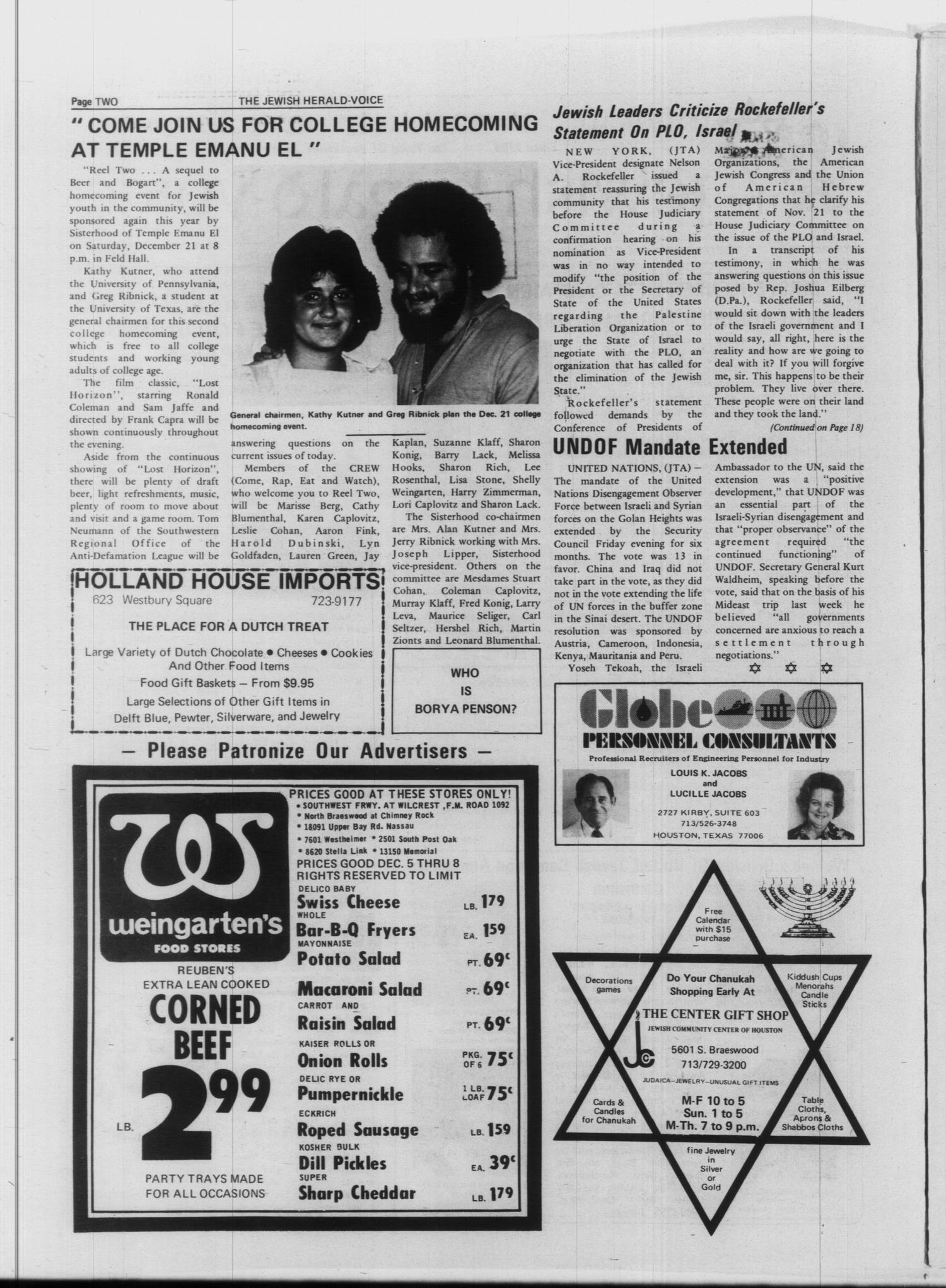 The Jewish Herald-Voice (Houston, Tex.), Vol. 66, No. 36, Ed. 1 Thursday, December 5, 1974
                                                
                                                    [Sequence #]: 2 of 24
                                                
