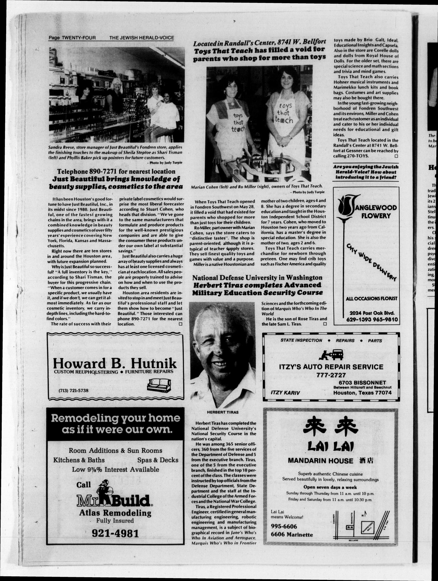 Jewish Herald-Voice (Houston, Tex.), Vol. 76, No. 19, Ed. 1 Thursday, August 16, 1984
                                                
                                                    [Sequence #]: 24 of 32
                                                