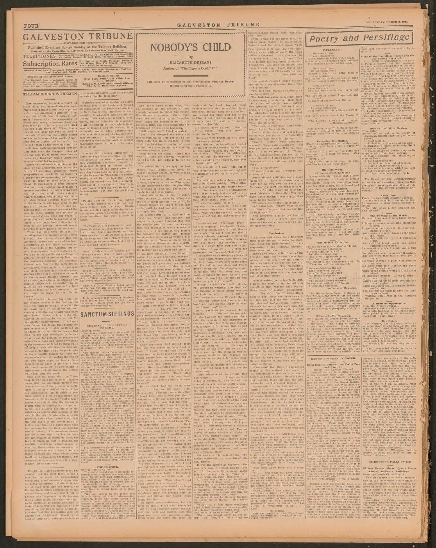Galveston Tribune. (Galveston, Tex.), Vol. 40, No. 84, Ed. 1 Wednesday, March 3, 1920
                                                
                                                    [Sequence #]: 4 of 12
                                                