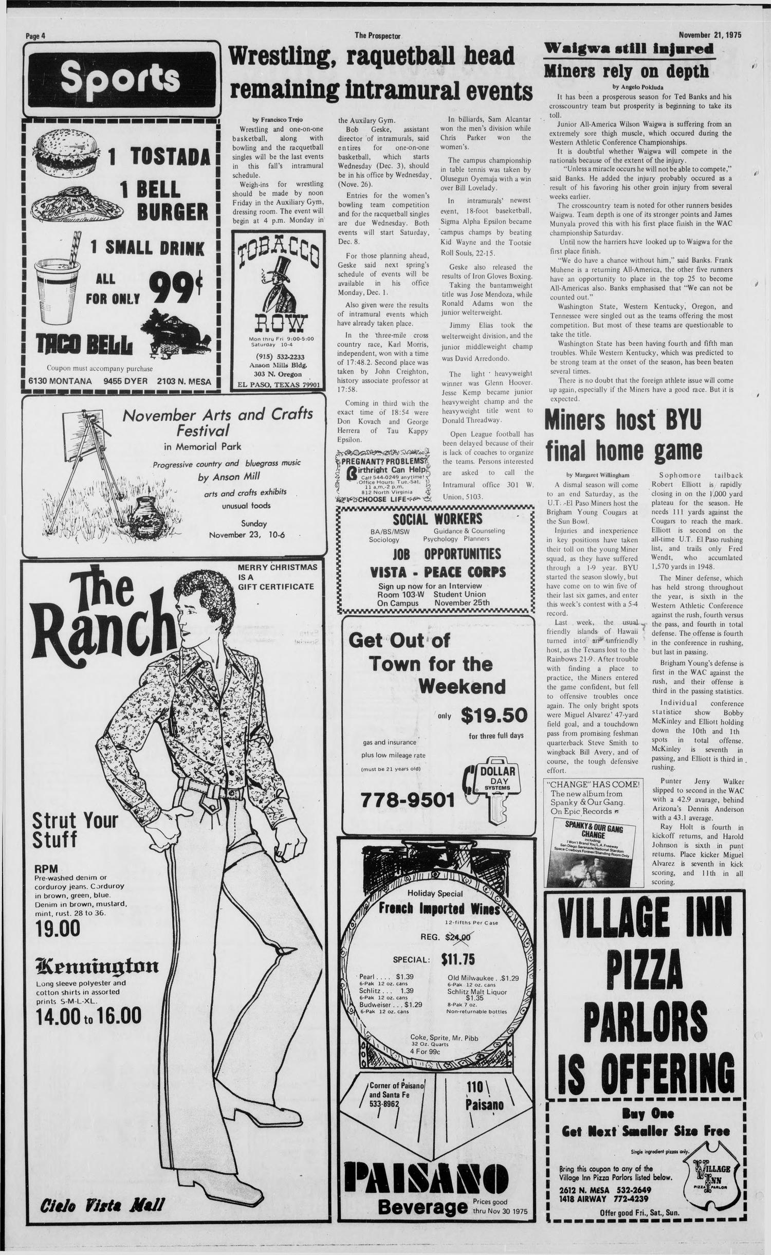 The Prospector (El Paso, Tex.), Vol. 42, No. 34, Ed. 1 Friday, November 21, 1975
                                                
                                                    [Sequence #]: 4 of 6
                                                
