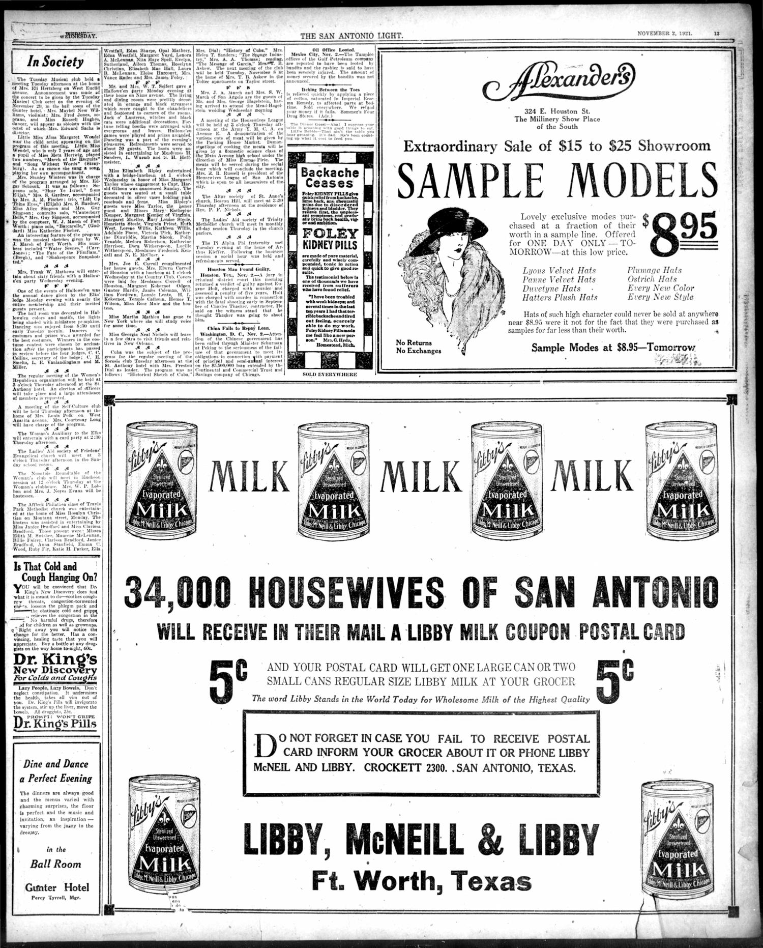 The San Antonio Light (San Antonio, Tex.), Vol. 41, No. 287, Ed. 1 Wednesday, November 2, 1921
                                                
                                                    [Sequence #]: 11 of 18
                                                