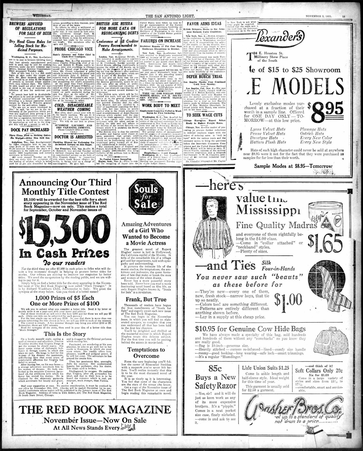 The San Antonio Light (San Antonio, Tex.), Vol. 41, No. 287, Ed. 1 Wednesday, November 2, 1921
                                                
                                                    [Sequence #]: 9 of 18
                                                