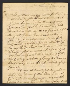 Primary view of object titled '[Letter to from Elizabeth Upshur Teackle to her sister Ann Upshur Eyre, announcing the birth of her daughter, Elizabeth Ann Upshur Teackle - February of 1801]'.